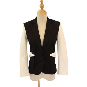 Kelly Wearstler Blazer Black Ivory 0/XS Lined Textured Fitted Pockets